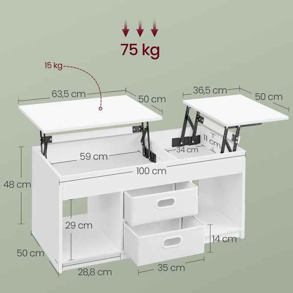 Τραπέζι Σαλονιού Με Σερβιτόρο Ράφια & Συρτάρια (100x50x48.5) Vasagle LCT210W01