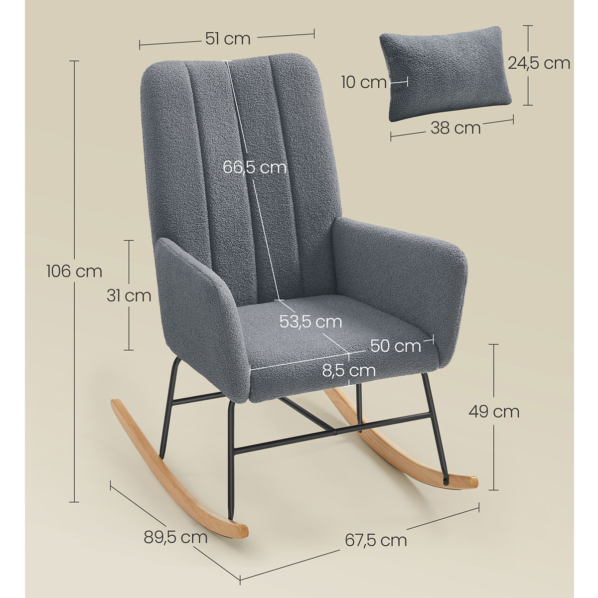 Κουνιστή Πολυθρόνα Μπουκλέ (89 5X67 5X106) Songmics Lyy500Gn01 Home Έπιπλα Σαλονιού Πολυθρόνες Spitishop