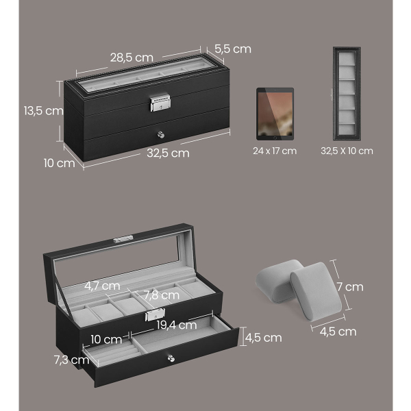 Θήκη Για 6 Ρολόγια & Κοσμήματα (32.5x10x13.5) Songmics JWB060G01