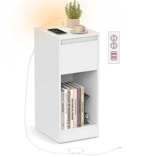 Κομοδίνο Με Ενσωματωμένες Πρίζες - USB & Led (30x25x59.5) Vasagle LET610W01