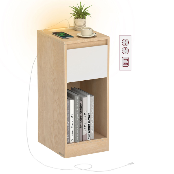 Κομοδίνο Με Ενσωματωμένες Πρίζες - USB & Led (30x25x59.5) Vasagle LET610Y01