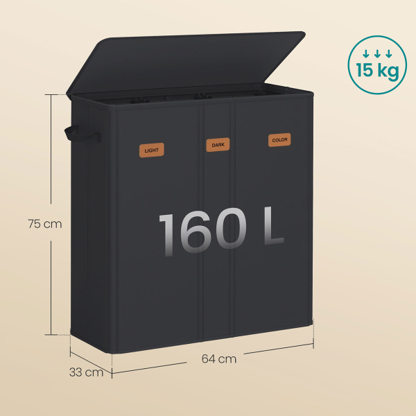 Καλάθι Απλύτων 3 Θέσεων (64x33x75) Songmics RLH013B01