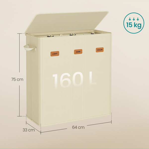 Καλάθι Απλύτων 3 Θέσεων (64x33x75) Songmics RLH013W01