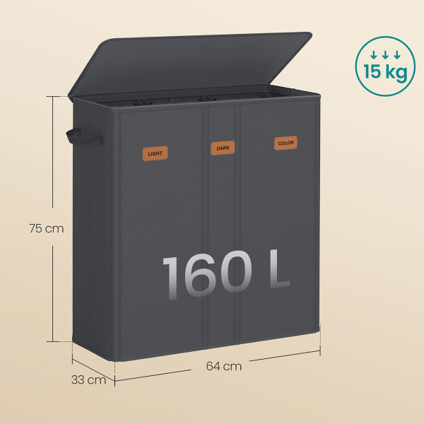 Καλάθι Απλύτων 3 Θέσεων (64x33x75) Songmics RLH013G01