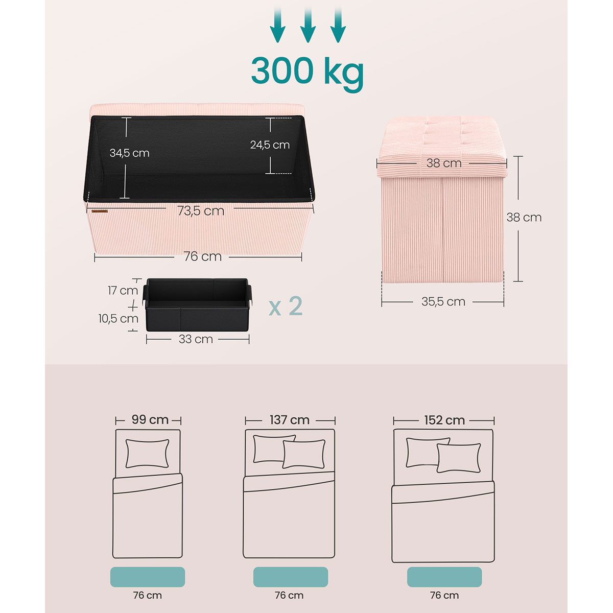 Ταμπουρέ με Αποθηκευτικό Χώρο (76X38X38) Songmics Lsf603R01 Home Έπιπλα Spitishop
