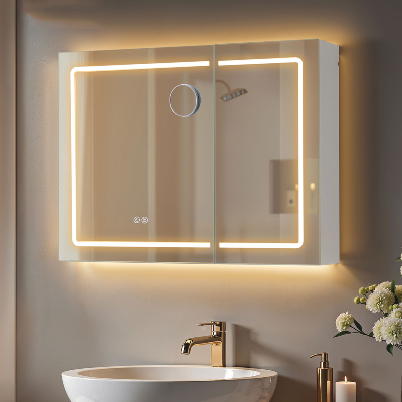 Καθρέφτης Τοίχου Με Ντουλάπι - Ενσωματωμένες Πρίζες & Led (80x16.5x60) Vasagle BBK134W01