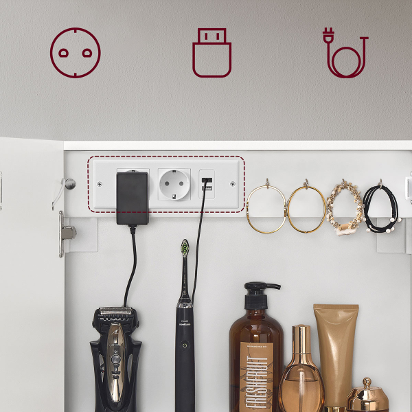 Καθρέφτης Τοίχου Με Ντουλάπι - Ενσωματωμένες Πρίζες & Led (80x16.5x60) Vasagle BBK134W01