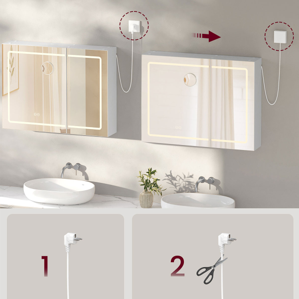 Καθρέφτης Τοίχου Με Ντουλάπι - Ενσωματωμένες Πρίζες & Led (80x16.5x60) Vasagle BBK134W01