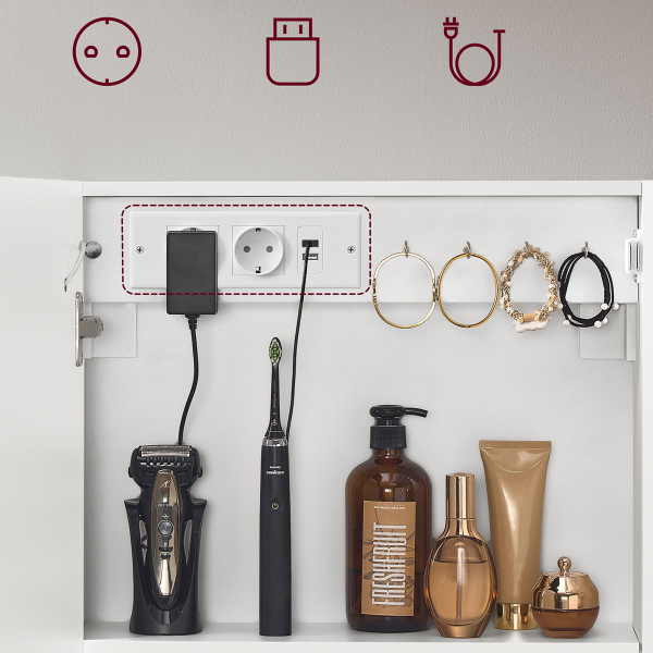 Καθρέφτης Τοίχου Με Ντουλάπι - Ενσωματωμένες Πρίζες & Led (50x16.5x60) Vasagle BBK133W01