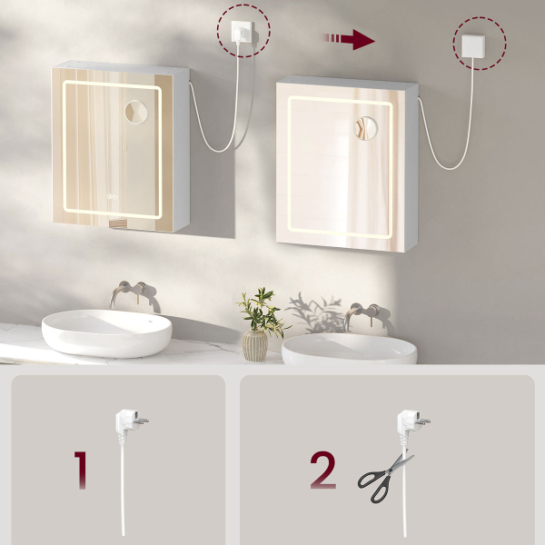 Καθρέφτης Τοίχου Με Ντουλάπι - Ενσωματωμένες Πρίζες & Led (50x16.5x60) Vasagle BBK133W01