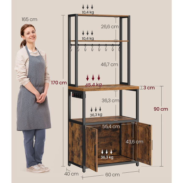 Ραφιέρα Δαπέδου 5 Θέσεων Με Ενσωματωμένες Πρίζες (60x40x170) Vasagle KKS058K02