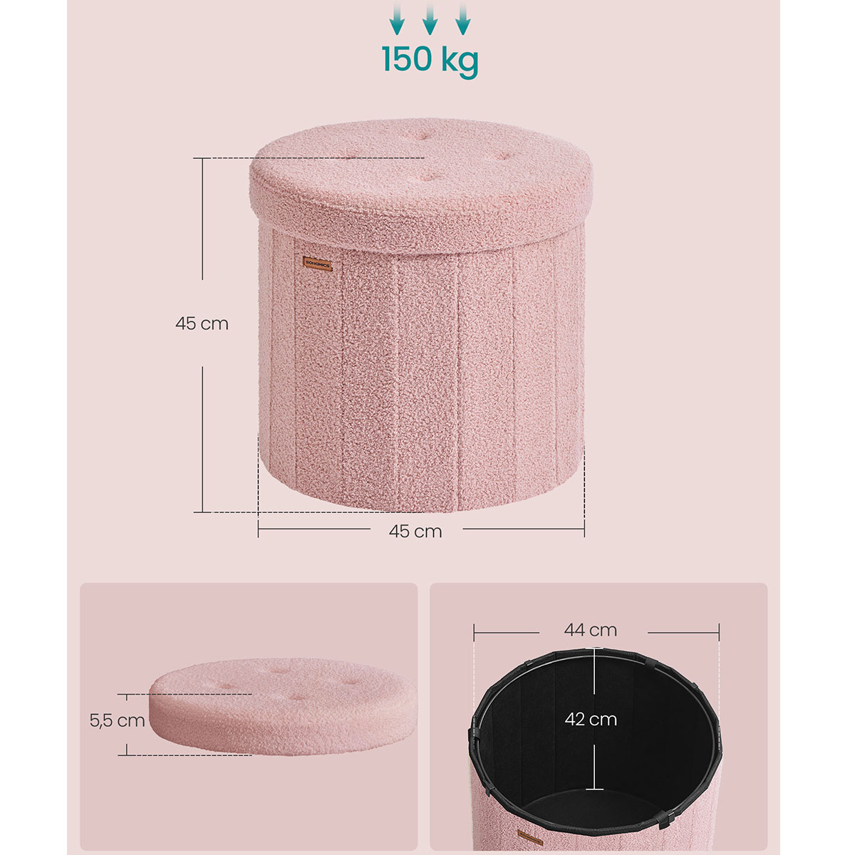 Σκαμπό με Αποθηκευτικό Χώρο (47X47X45) Songmics Lsf606R01 Home Έπιπλα Spitishop
