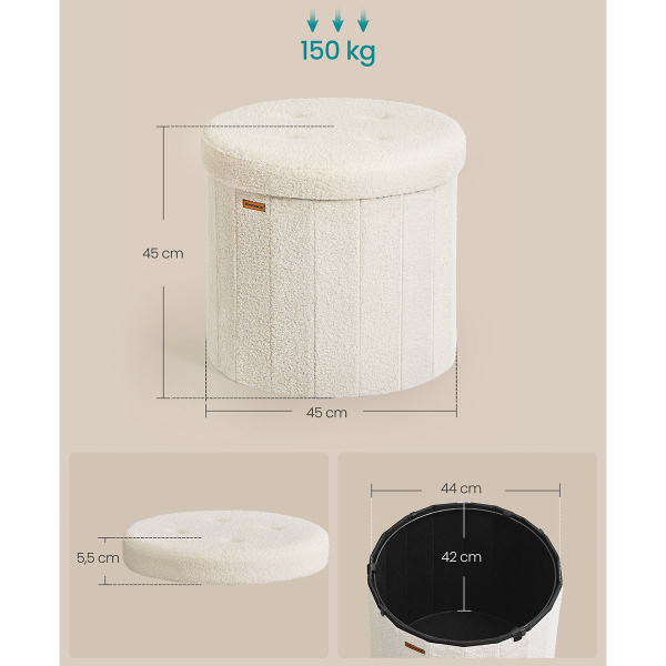 Σκαμπό Με Αποθηκευτικό Χώρο (47x47x45) Songmics LSF606W01