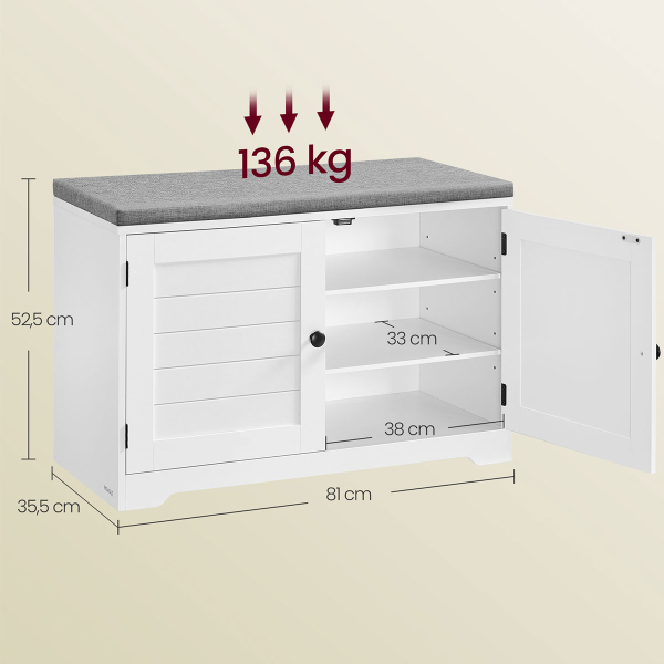 Παγκάκι Με Αποθηκευτικό Χώρο - Παπουτσοθήκη (81x35.5x52.5) Vasagle LSB034W01