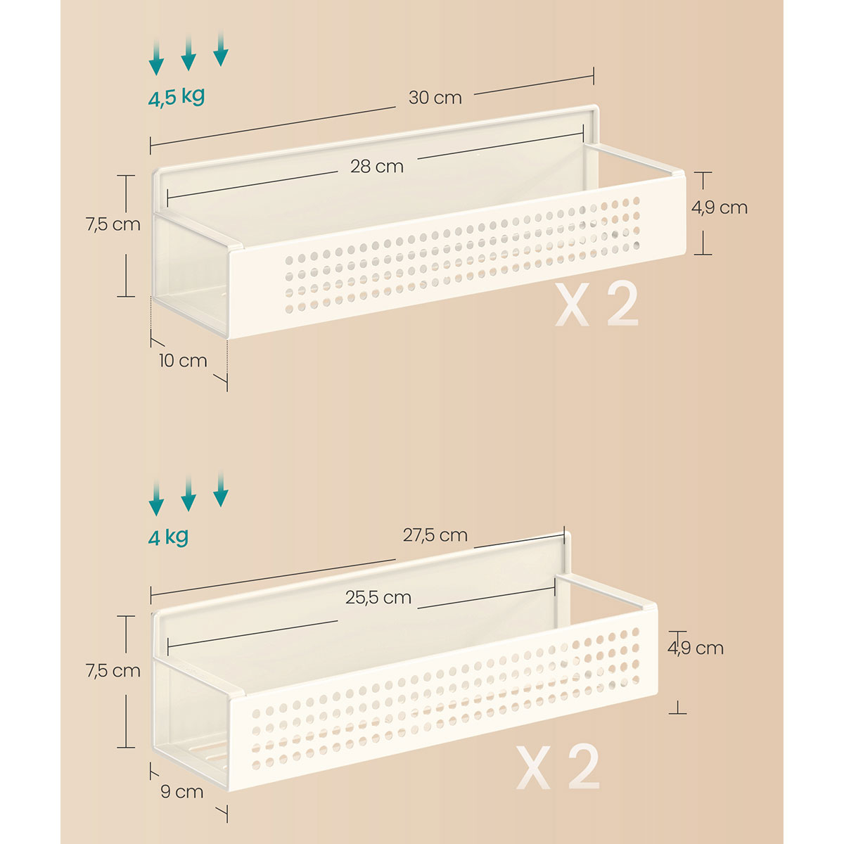 Μαγνητικά Ράφια για Μπαχαρικά (Σετ 4Τμχ) Songmics Kcs061W01 Home Οργάνωση & Αποθήκευση Κουζίνας Βάσεις - Ραφιέρες Spitishop