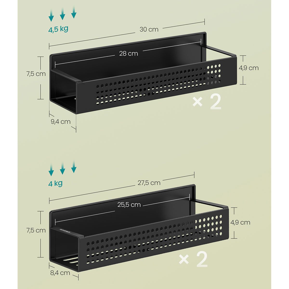 Μαγνητικά Ράφια για Μπαχαρικά (Σετ 4Τμχ) Songmics Kcs061B01 Home Οργάνωση & Αποθήκευση Κουζίνας Βάσεις - Ραφιέρες Spitishop