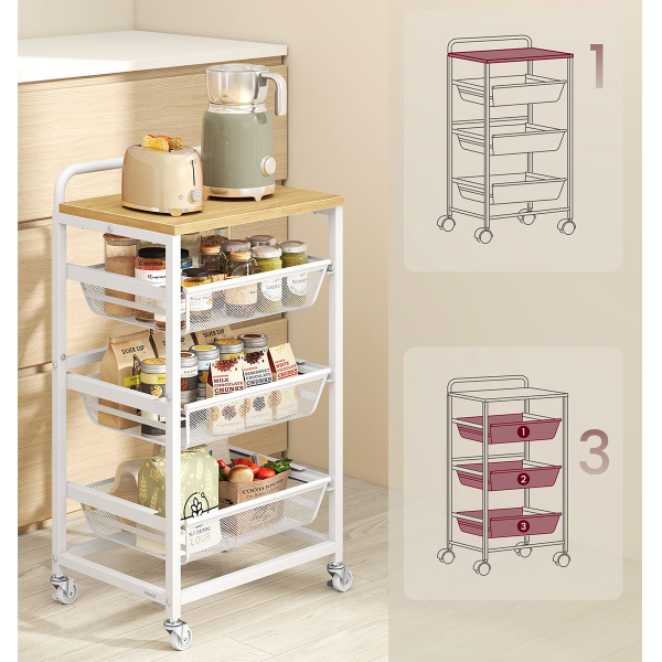 Τρόλεϊ/Ραφιέρα 4 Θέσεων (40x31.7x76) Vasagle LRC040Y01