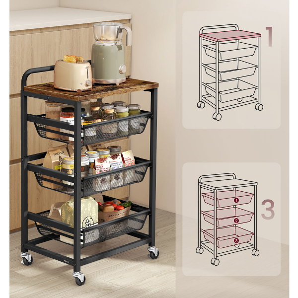 Τρόλεϊ/Ραφιέρα 4 Θέσεων (40x31.7x76) Vasagle LRC040K01