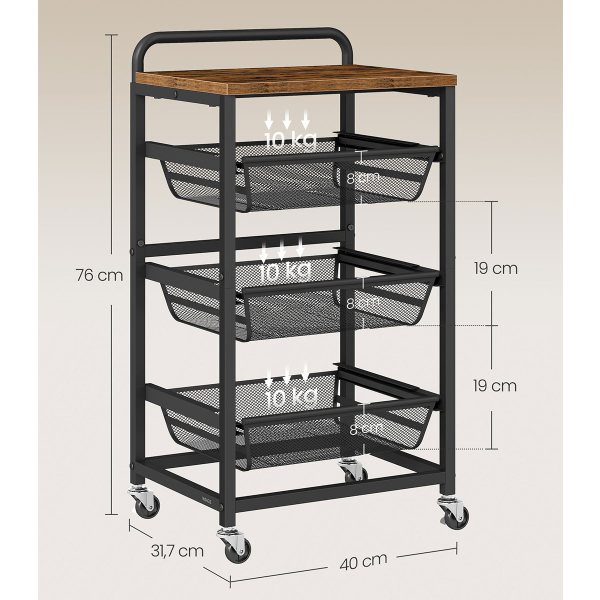 Τρόλεϊ/Ραφιέρα 4 Θέσεων (40x31.7x76) Vasagle LRC040K01