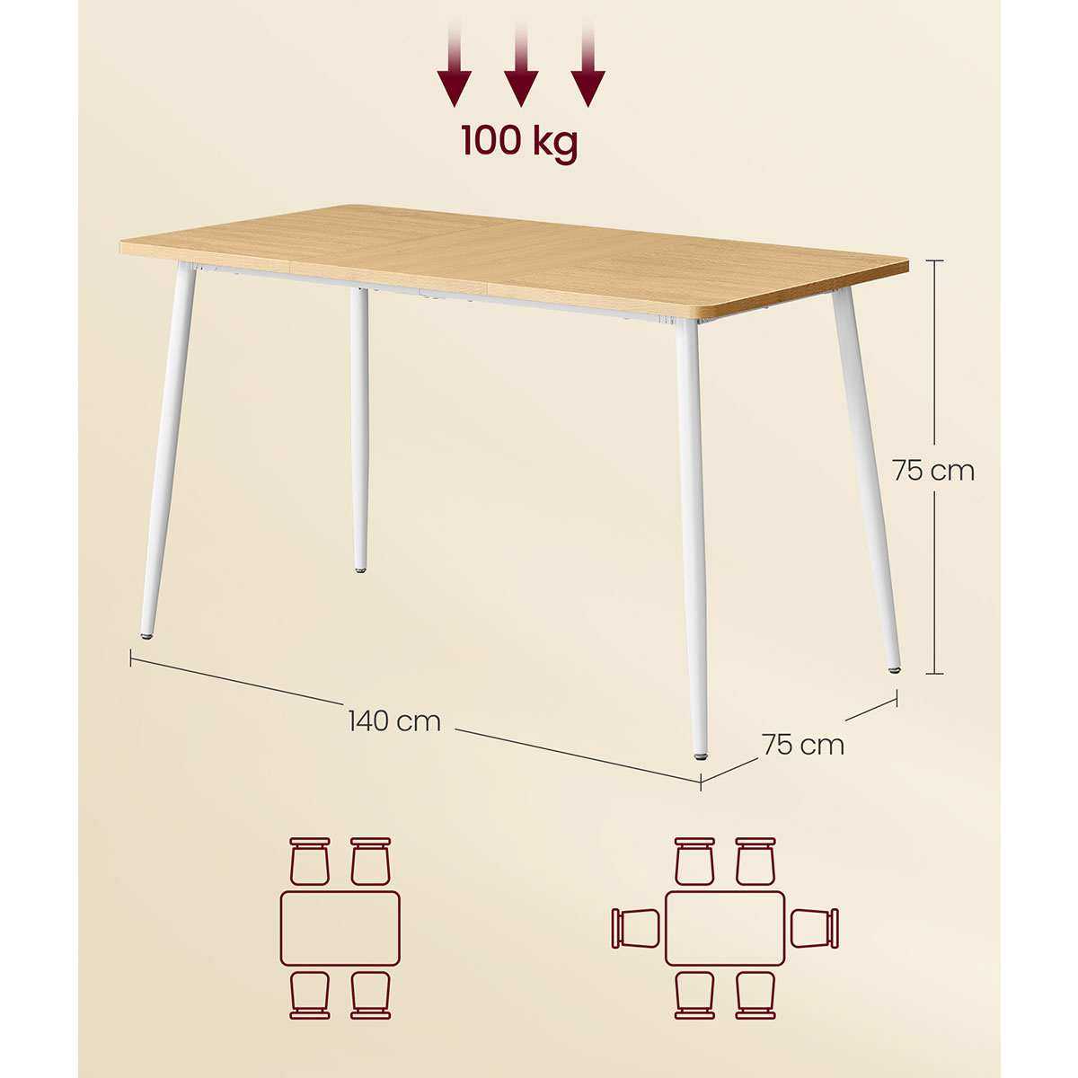 Τραπέζι Κουζίνας (140X75X75 5) Vasagle Kdt100Ya02V1 Home Έπιπλα & Τραπεζαρίας Τραπέζια - Τραπεζαρίες Spitishop