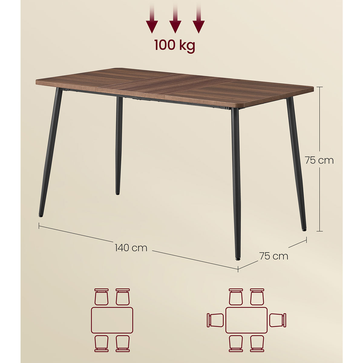 Τραπέζι Κουζίνας (140X75X75 5) Vasagle Kdt100Ke02V1 Home Έπιπλα & Τραπεζαρίας Τραπέζια - Τραπεζαρίες Spitishop