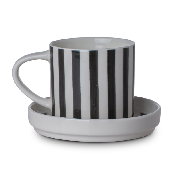 Φλυτζάνι Καφέ 300ml + Πιατάκι Estia Lines Μαύρο 07-35426