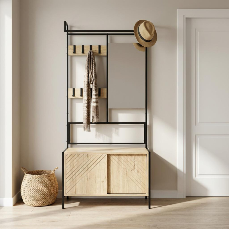 Έπιπλο Εισόδου Με Καθρέφτη (80x35x172) Spitishop Nobile Natural