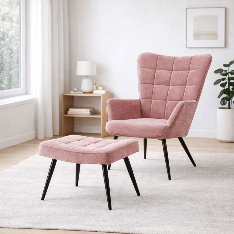 Πολυθρόνα Με Υποπόδιο (78x72x98) Spitishop Haven Pink