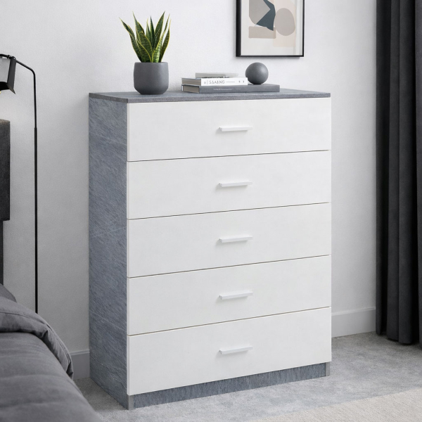 Συρταριέρα 5 Θέσεων (70x35x108) Spitishop Dama White/Cement