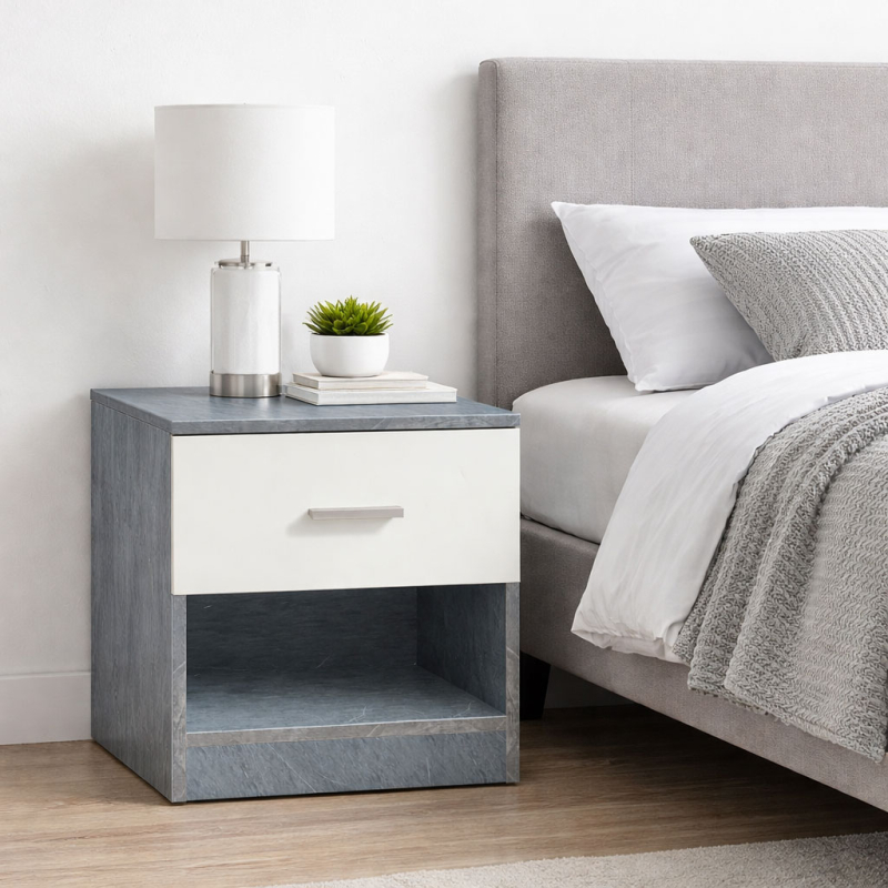 Κομοδίνο Με Συρτάρι & Ράφι (40x32x48) Spitishop Dama White/Cement