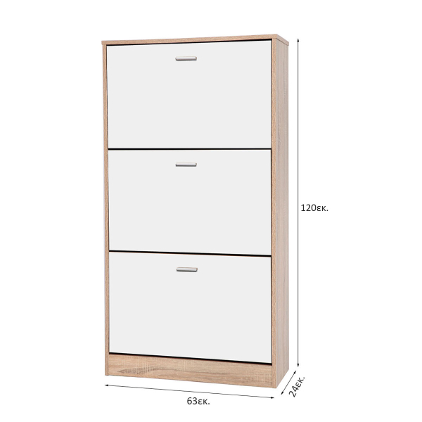 Παπουτσοθήκη Με 3 Ράφια/18 Θέσεων (63x24x120) Spitishop Slimline Natural/White