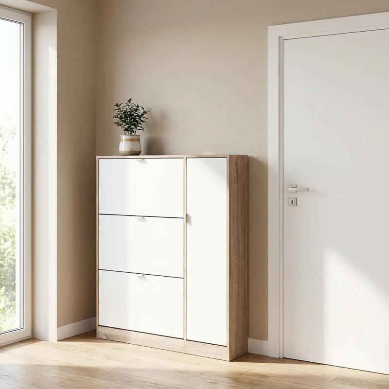 Παπουτσοθήκη Με 3 Ράφια/18 Θέσεων & Ντουλάπι (99x24x122) Spitishop Gardien Natural/White