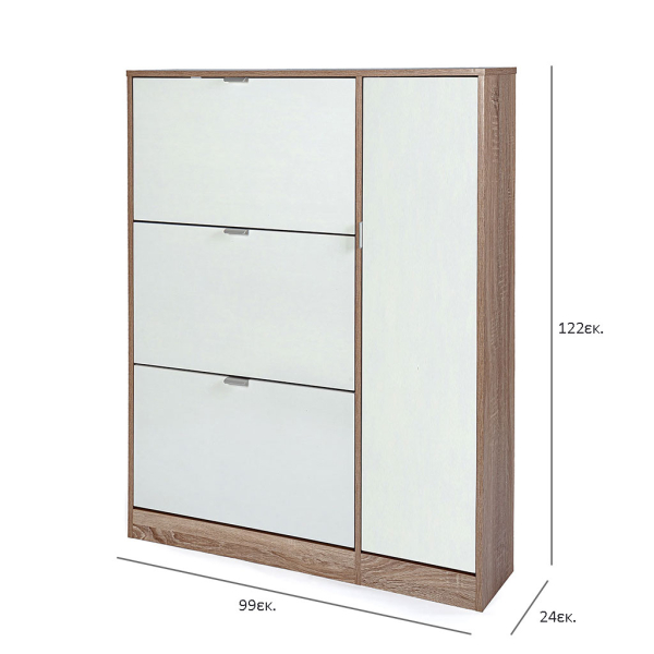 Παπουτσοθήκη Με 3 Ράφια/18 Θέσεων & Ντουλάπι (99x24x122) Spitishop Gardien Natural/White