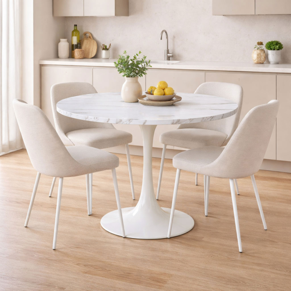 Τραπέζι Κουζίνας (Φ100x74.5) Spitishop Eclipse Marble White