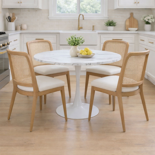 Τραπέζι Κουζίνας (Φ100x74.5) Spitishop Eclipse Marble White