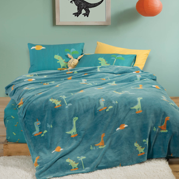 Κουβέρτα Fleece Μονή (160x220) Nef-Nef Homeware Junior Dinos On Wheels