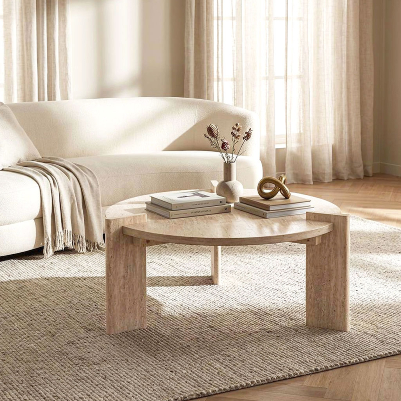 Τραπέζι Σαλονιού (Φ80x35) Spitishop Venice Travertine