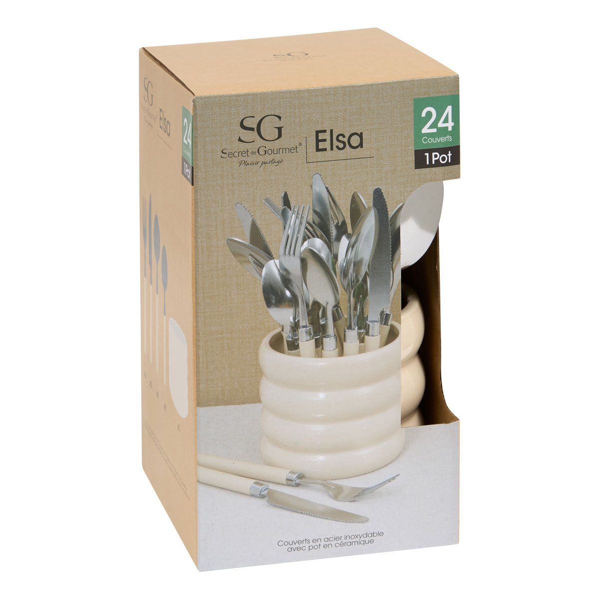 Μαχαιροπίρουνα με Βάση (Σετ 24Τμχ) S-D Elsa Cream 212364A Home Είδη Σερβιρίσματος Spitishop