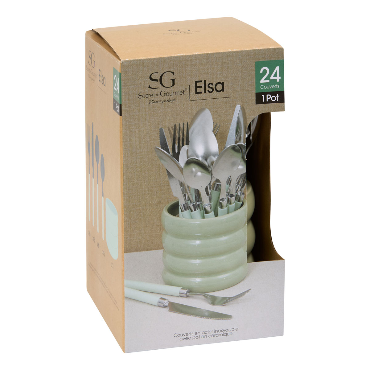 Μαχαιροπίρουνα με Βάση (Σετ 24Τμχ) S-D Elsa Green 212364B Home Είδη Σερβιρίσματος Spitishop