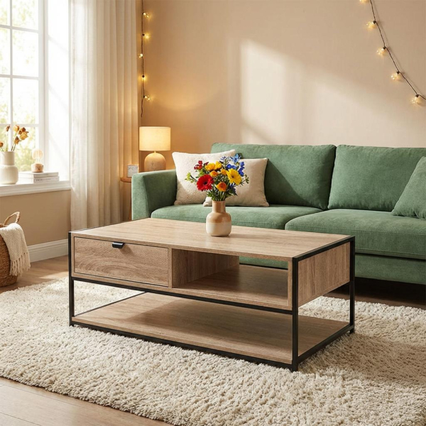 Τραπέζι Σαλονιού Με Συρτάρι + Ράφι (100x50x40) F-V Coffee Table Aliaj 181377