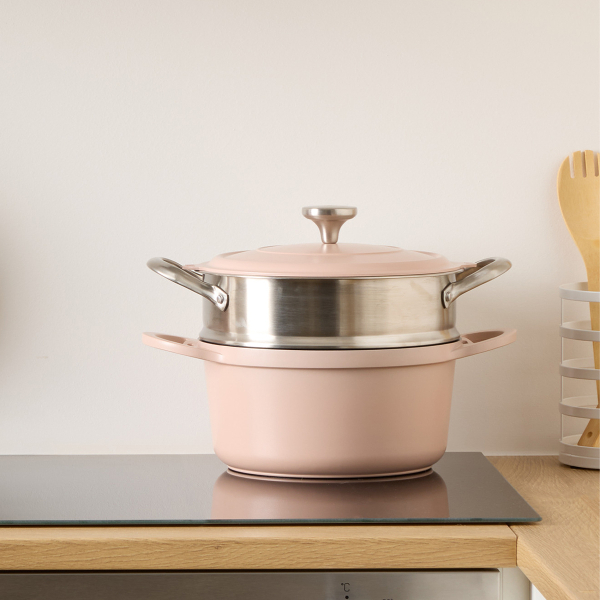 Αντικολλητική Κατσαρόλα Ατμού (24εκ.) Χυτού Αλουμινίου F-V Aluro Pink 189457B