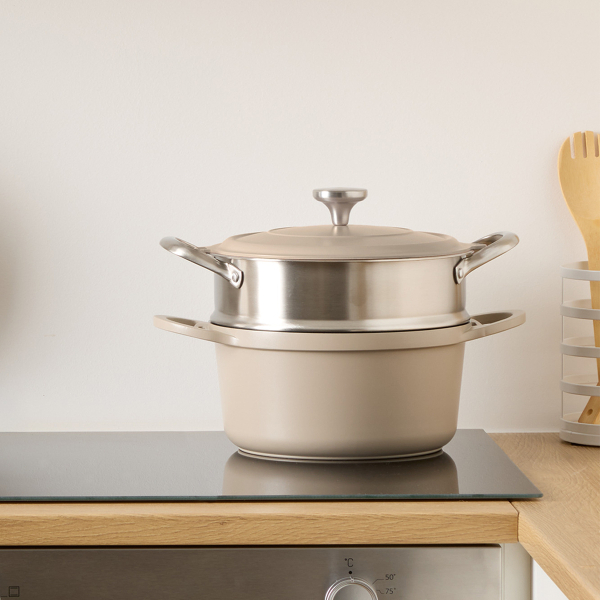 Αντικολλητική Κατσαρόλα Ατμού (24εκ.) Χυτού Αλουμινίου F-V Aluro Taupe 189457D