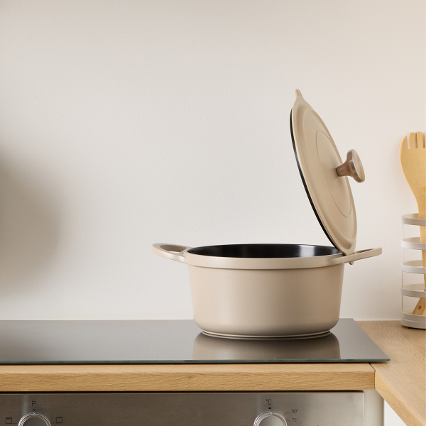 Αντικολλητική Κατσαρόλα Ατμού (24εκ.) Χυτού Αλουμινίου F-V Aluro Taupe 189457D