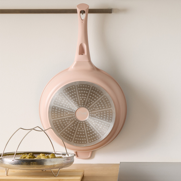 Αντικολλητική Σωτέζα Ατμού (28εκ.) Χυτού Αλουμινίου Με Καπάκι F-V Aluro Pink 189456B