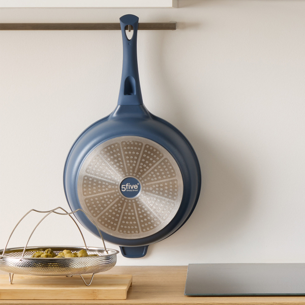 Αντικολλητική Σωτέζα Ατμού (28εκ.) Χυτού Αλουμινίου Με Καπάκι F-V Aluro Blue 189456C