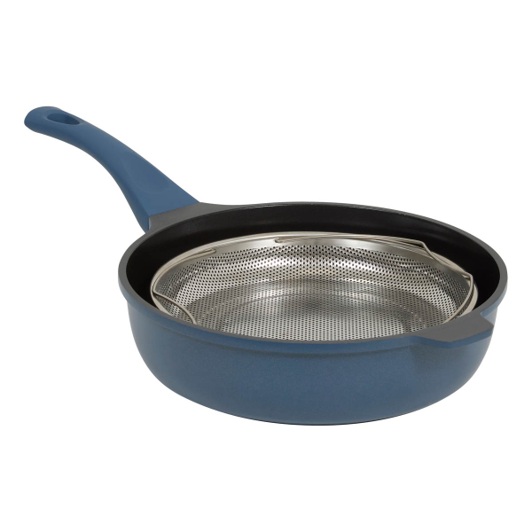 Αντικολλητική Σωτέζα Ατμού (28εκ.) Χυτού Αλουμινίου Με Καπάκι F-V Aluro Blue 189456C