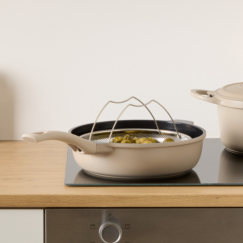 Αντικολλητική Σωτέζα Ατμού (28εκ.) Χυτού Αλουμινίου Με Καπάκι F-V Aluro Taupe 189456D