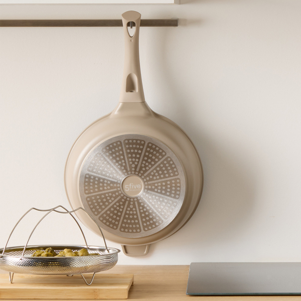 Αντικολλητική Σωτέζα Ατμού (28εκ.) Χυτού Αλουμινίου Με Καπάκι F-V Aluro Taupe 189456D