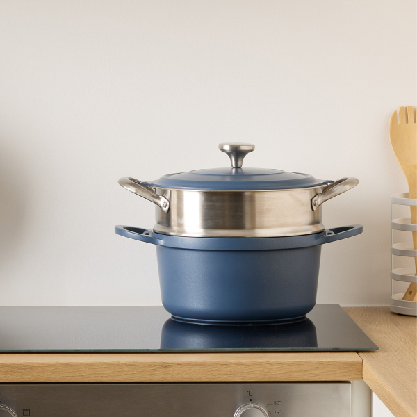 Αντικολλητική Κατσαρόλα Ατμού (24εκ.) Χυτού Αλουμινίου F-V Aluro Blue 189457C