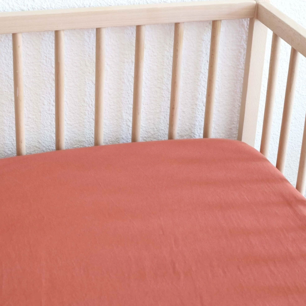 Σεντόνι Μακό Κούνιας Με Λάστιχο (70x140+12) Trois Kilos Sept Τερακότα 55-8161010